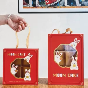 5pcs Mooncake Gift Boxes, Premium Cardboard Mid-Autumn Festival Packaging with Gold Foil Design, Handle for Easy Carrying, Perfect for Mooncakes, Chocolates, Egg Yolks, and Autumn Festival Gifts