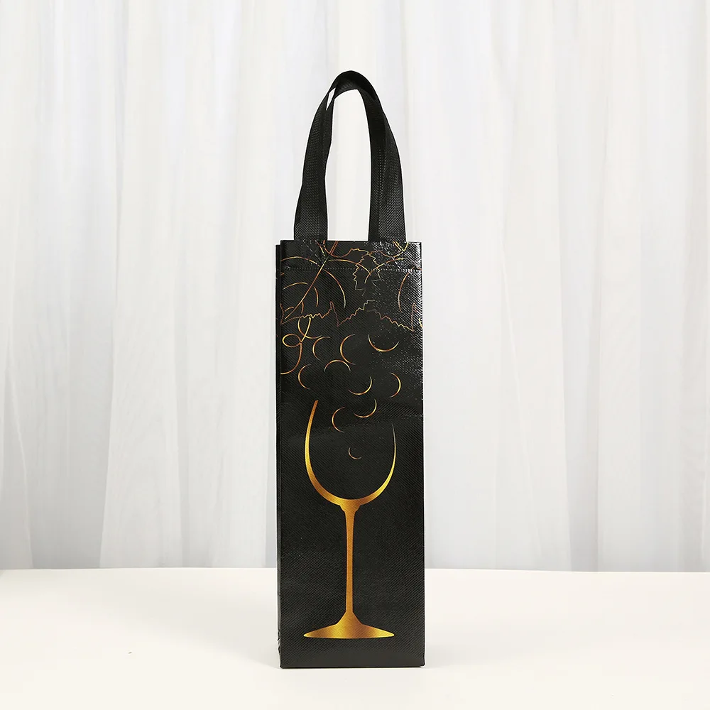 Luxury Non-Woven Wine Bottle Gift Bags – Reusable Tote with Golden Wine Glass Design, Waterproof Eco-Friendly Wrapping for Champagne, Wine, and Gourmet Treats – Perfect for Weddings, Parties, and Holidays 2