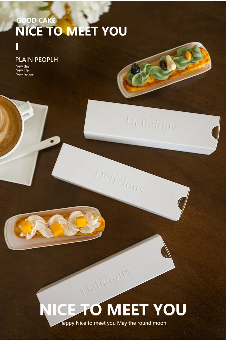 50PCS Rectangle French Napoleon Mousse Boxes, DIY Mini Cake Packaging, Waterproof and Oilproof Dessert Containers for Bakery, Pastry, Pudding, Chocolate, Takeout, Party and Home Use 4