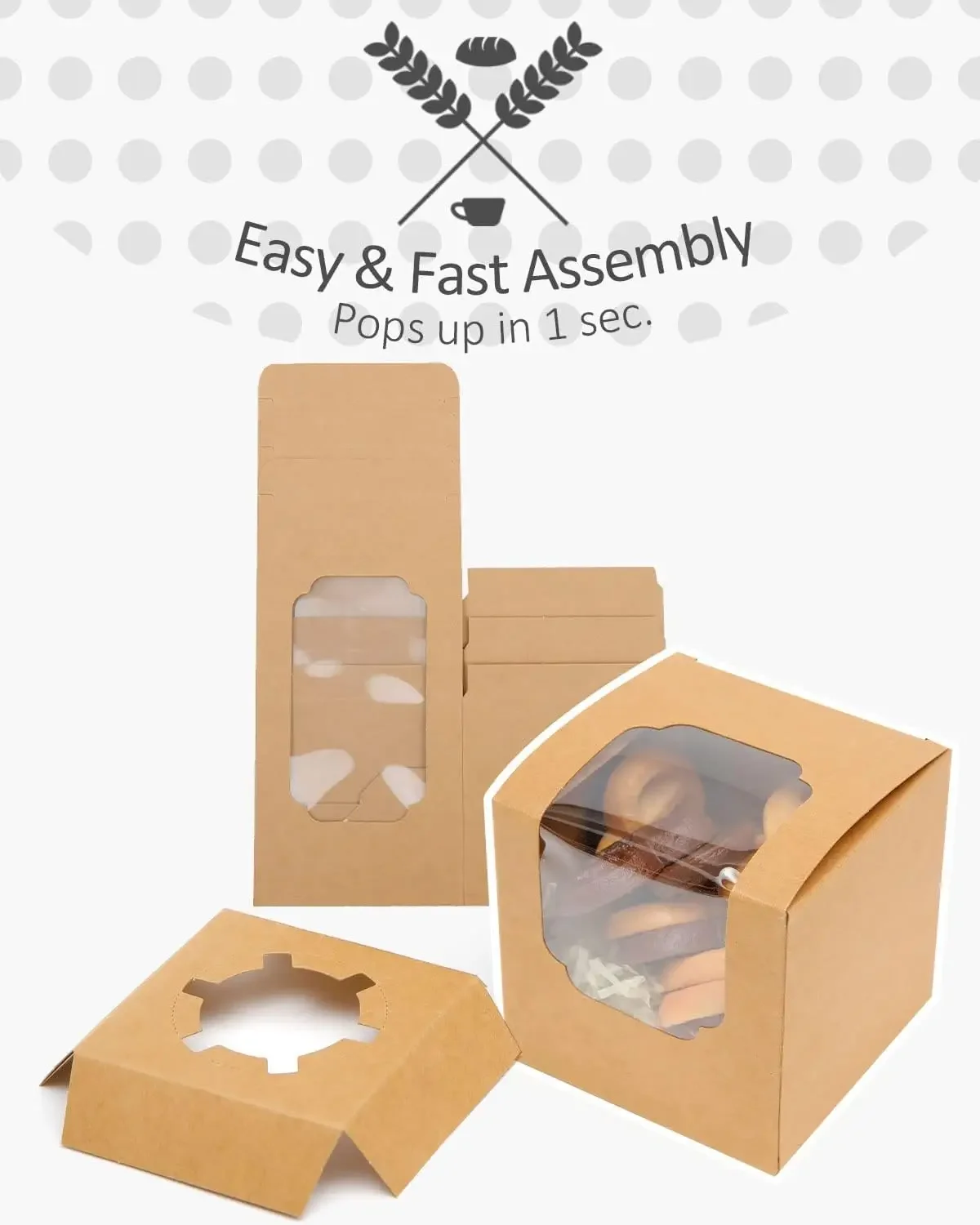 10/20/30pcs Single Cupcake Boxes with Insert and Clear Window, Foldable Paper Muffin Containers for Parties, Weddings, Birthdays, Baby Showers, Individual Dessert Packaging 5