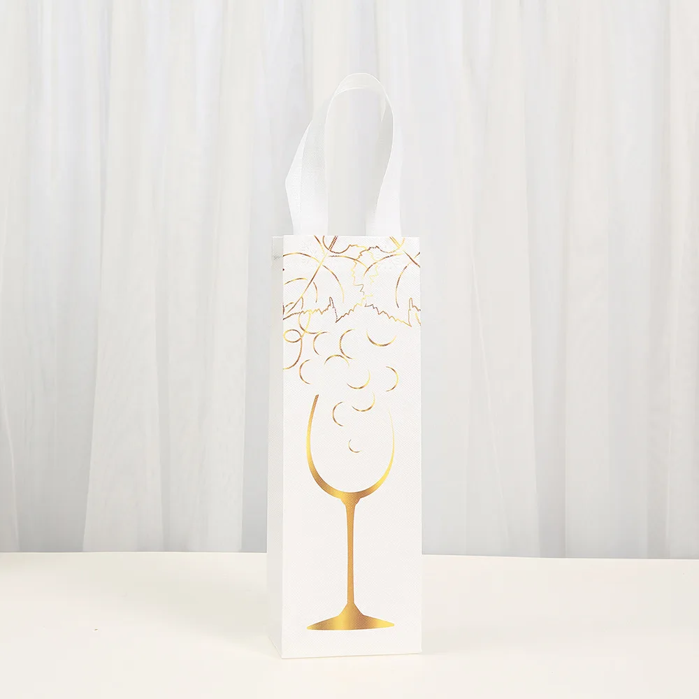 Luxury Non-Woven Wine Bottle Gift Bags – Reusable Tote with Golden Wine Glass Design, Waterproof Eco-Friendly Wrapping for Champagne, Wine, and Gourmet Treats – Perfect for Weddings, Parties, and Holidays 3