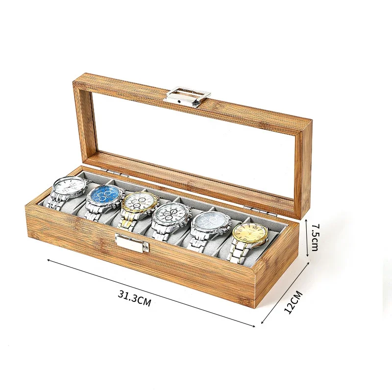 Handcrafted Bamboo Watch Organizer Display Box, 3/6/10/12 Slots Timepiece Storage Case for Men & Women, Elegant Festive Gift Presentation, Eco-Friendly Bamboo Material, Protective Clock Grid Compartments, Luxury Wooden Display Case for Watches and Bracelets - 图片 10