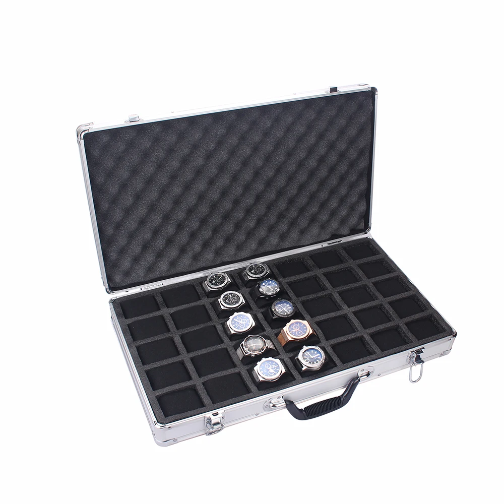 35-Slot High-Capacity Watch Storage Box with Aluminum Suitcase Design, Velvet-Lined Jewelry Organizer, Portable Lockable Display Case for Watches, Bracelets, and Accessories, Elegant Gift Box for Collectors - 图片 7