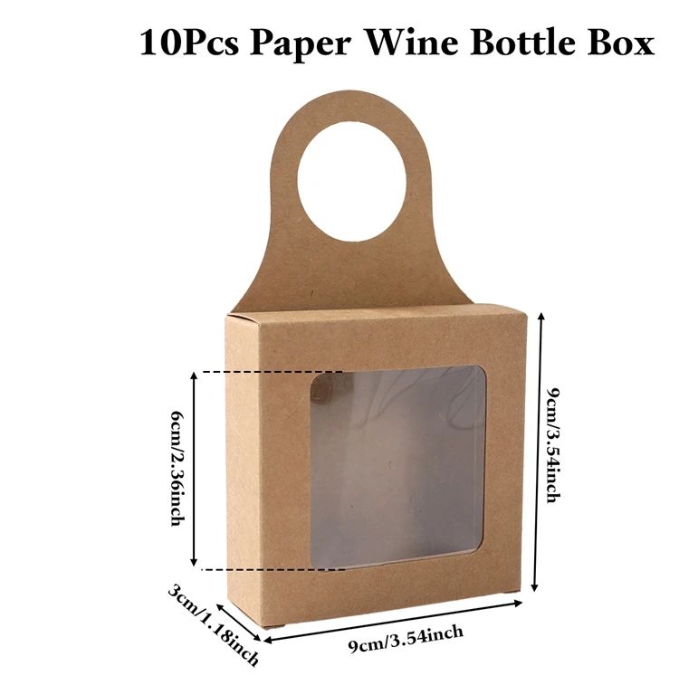 10pcs Kraft Paper Wine Gift Packaging Boxes with Window – Folding Hanging Candy, Biscuit, and Cookie Boxes, Reusable Black/White Cardboard Paper Packaging for Gifts and Parties - 图片 7