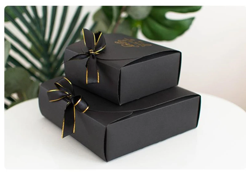 5pcs/10pcs Black Gift Boxes Small Packaging Box with Bow and Ribbon, Blank Kraft Paper DIY Custom Sizes and Logo Printing for Weddings, Birthdays, Parties, Jewelry, Confectionery, Fast Shipping 7