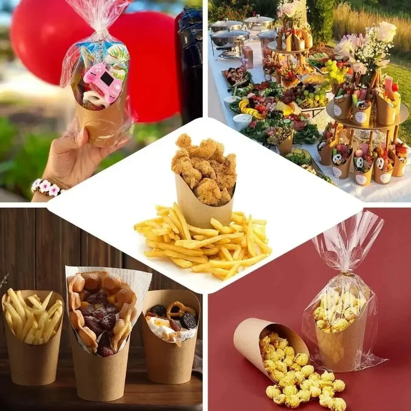 100PCS Kraft Paper French Fry Cups, Disposable Snack Containers, Charcuterie and Dessert Holders, Oil-Resistant Baking Cups for Takeout, Parties, Weddings, and Catering 17