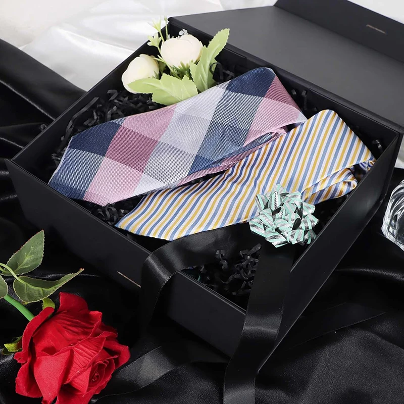 Magnetic Gift Box Kit with Lafite Grass and Greeting Cards, Black and Pink Luxury Folding Gift Box with Lid, Collapsible Paperboard Packaging for Valentine’s Day, Holiday Party, Birthday, Wedding, Anniversary 3