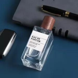 30ml & 50ml Refillable Flat Square Glass Perfume Bottles – Portable Travel Cosmetic Spray Containers with Replacement Wooden Caps, Empty Reusable Fragrance and Essential Oil Storage