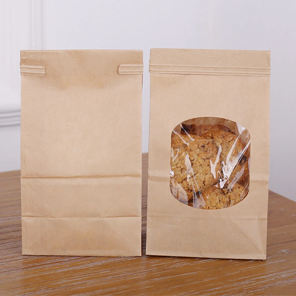 50 Pack Kraft Paper Bakery Bags with Transparent Window – Non-Sticky, Sealing Pouches for Cookies, Candy, Coffee Beans, Party Favors, and Homemade Treats, Multiple Sizes 5