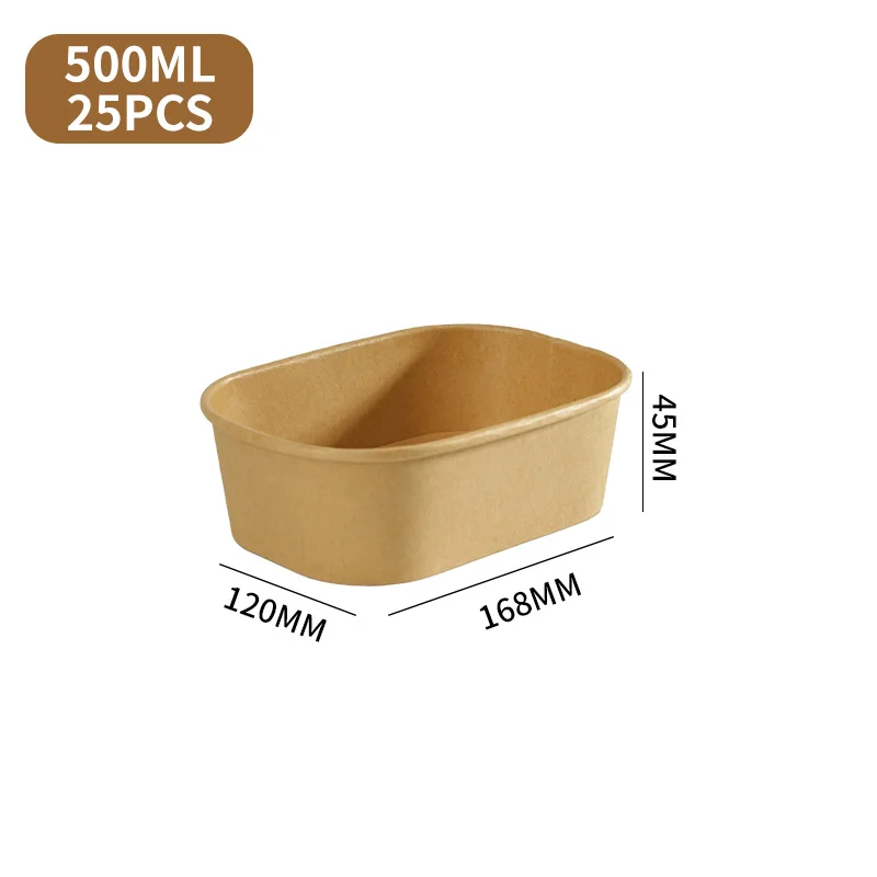 25-Pack Kraft Paper Lunch Box Bowls with Lids Disposable Square Food Containers for Salads Fast Food Bento Meals Takeout Microwave-Safe Food Storage Containers 500ml-1000ml - 图片 9