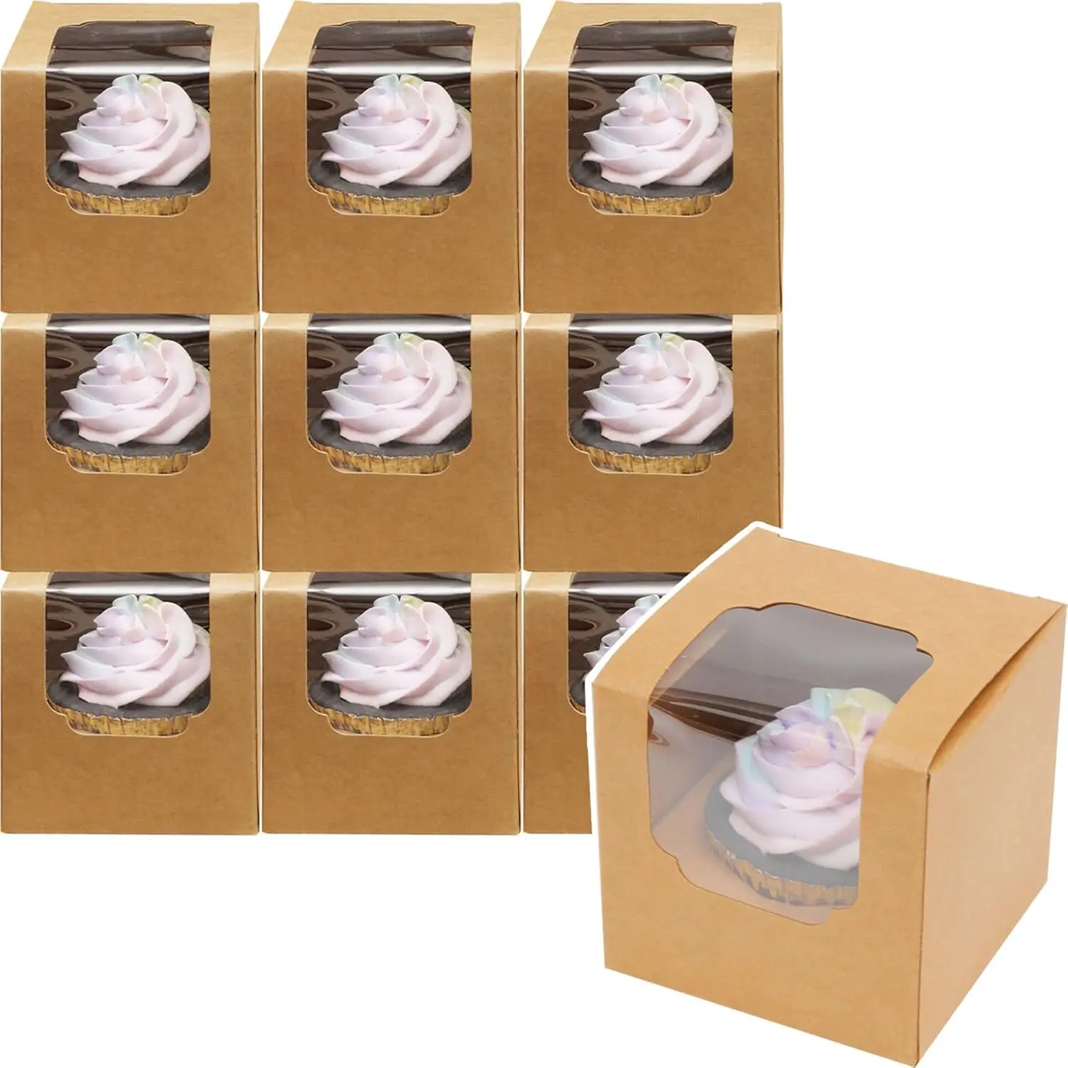 10/20/30pcs Single Cupcake Boxes with Insert and Clear Window, Foldable Paper Muffin Containers for Parties, Weddings, Birthdays, Baby Showers, Individual Dessert Packaging - 图片 6
