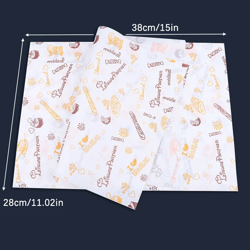 50 Sheets Greaseproof Deli Paper, Non-Stick Sandwich Wrapping Paper, Oil-Proof Baking Parchment Liner for Bread, Burger, Cake, Pizza, Dessert, Food Wrapping and Takeout Packaging
