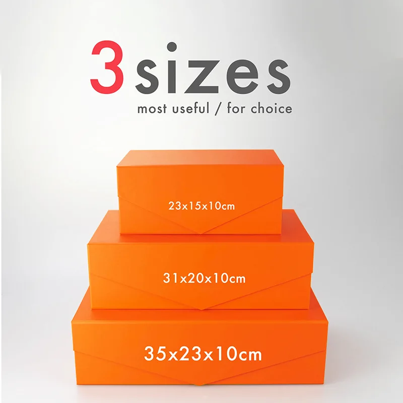 Large Orange Magnetic Folding Rigid Paper Gift Box with Custom Logo Printing, Sturdy Cardboard Packaging for Weddings, Events, Luxury Gifts, Party Favors, Bulk Foldable Storage Solutions - 图片 6