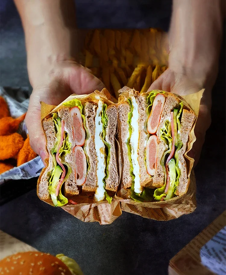 50PCS Greaseproof Wax Food Wrapping Paper 20x30cm for Burgers, Sandwiches, French Fries, Bread, Snacks, and Bakery Use – Tear-Resistant, Oil-Proof Deli Liners for Restaurant, Café, and Kitchen Food Packaging 4