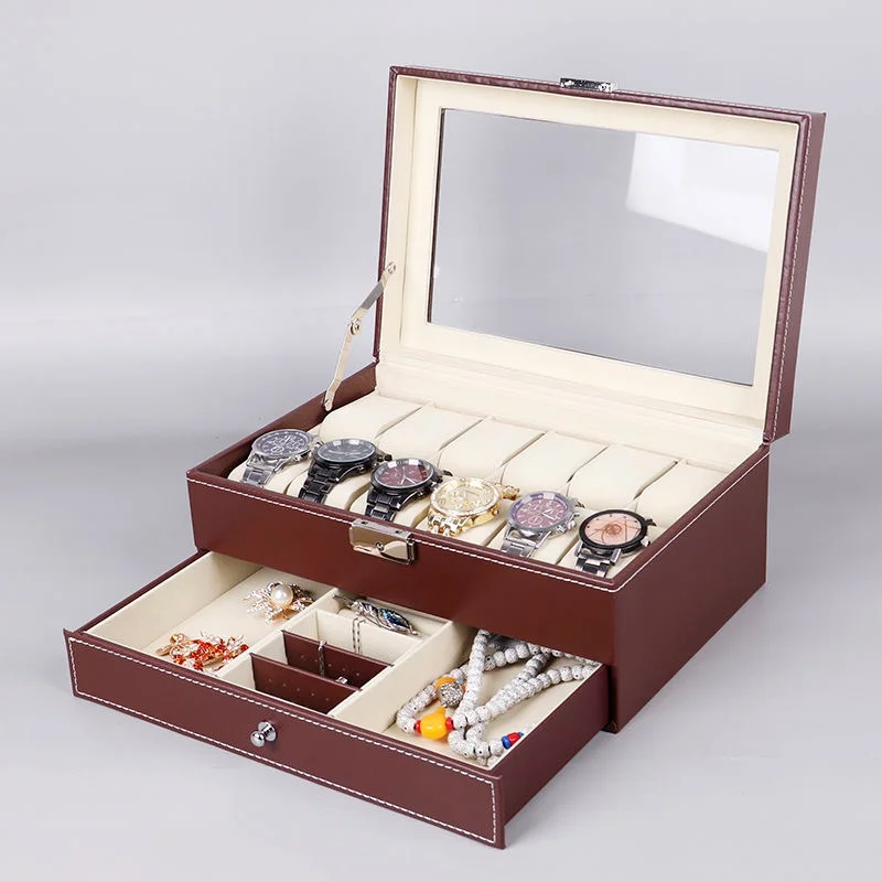 12-Slot PU Leather Lockable Watch Storage Box with Two-Tier Organizer, Secure Jewelry Display Drawer Case for Men and Women Featuring Soft Interior, Elegant Travel and Home Storage Solution for Luxury Accessories 5