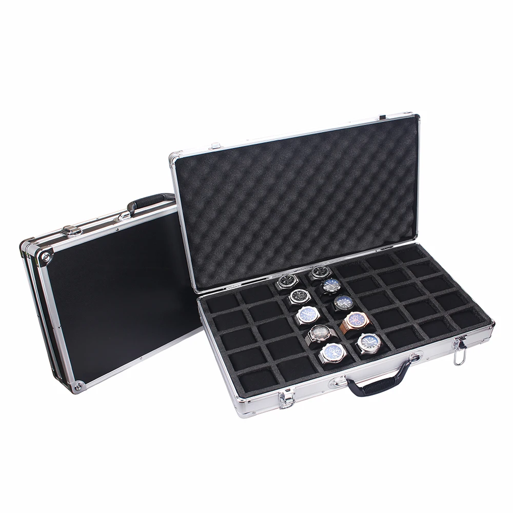 35-Slot High-Capacity Watch Storage Box with Aluminum Suitcase Design, Velvet-Lined Jewelry Organizer, Portable Lockable Display Case for Watches, Bracelets, and Accessories, Elegant Gift Box for Collectors - 图片 2