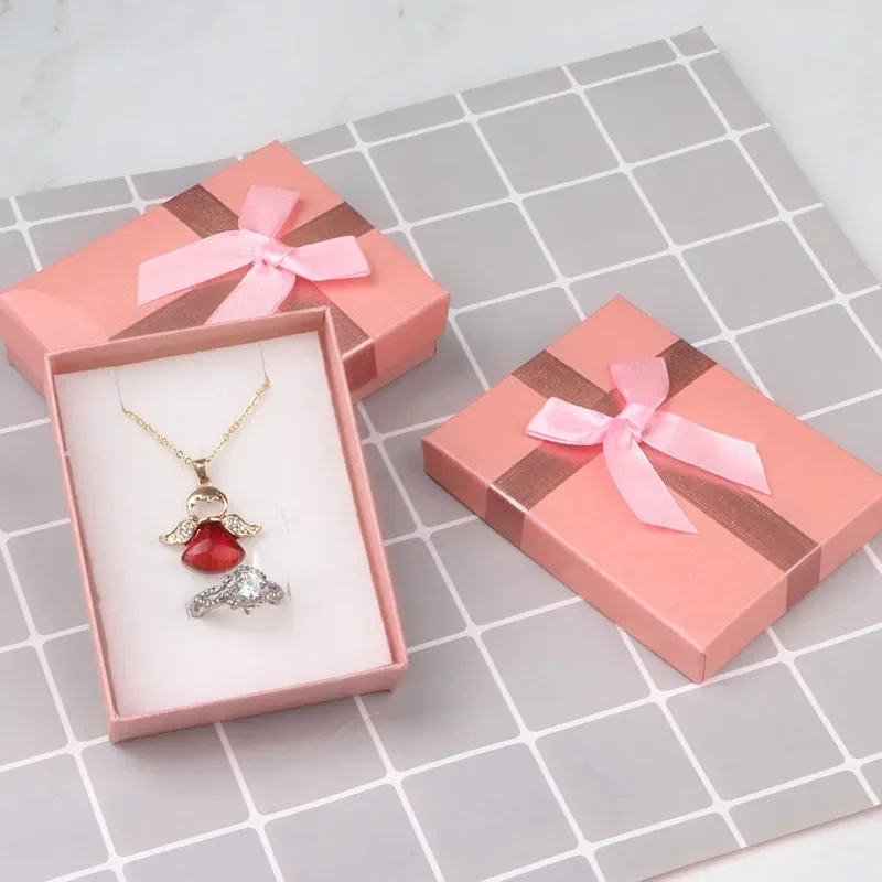 Velvet Metal Necklace Holder and Cardboard Jewelry Gift Box with Butterfly Bow – Sponge Lined Rectangle Packaging for Rings, Bracelets, Earrings and Necklaces – Elegant Jewelry Display and Storage