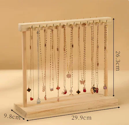 Wooden Jewelry Organizer Display Stand for Necklace, Earrings, and Bracelets – Countertop Chain Hanging Rack Jewelry Storage Display Prop with Velvet Finish for Boutique, Shop, Home Showcase - 图片 9