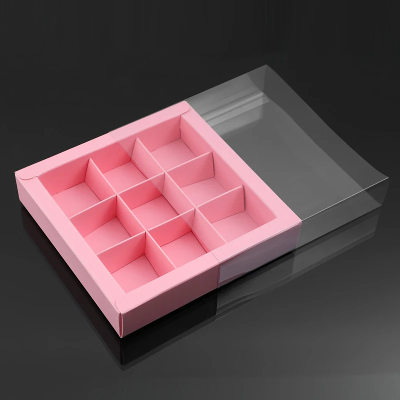 10PCS Chocolate Macarons and Mooncake Boxes with 4/9 Grid Inserts, PVC Transparent Window Gift Packaging, Ideal for Weddings, Christmas, Birthdays, Party Favors, Desserts, and Holiday Celebrations 7