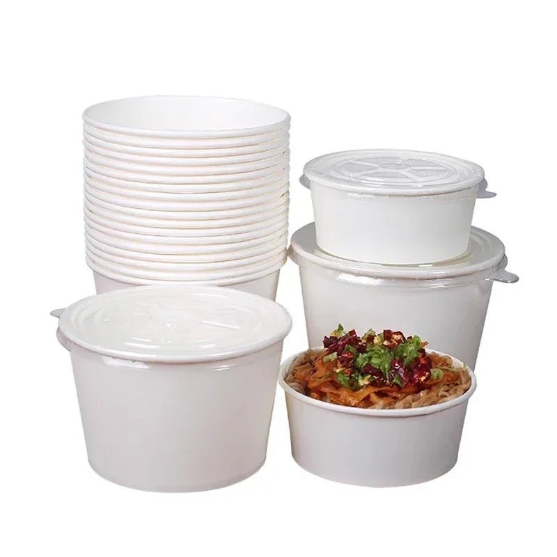 50Pcs Disposable Paper Bowls Eco-Friendly Round Food Containers with Lids, Takeaway Salad Soup Rice Noodle Lunch Packaging Boxes for Restaurants, Picnics, Catering, Fast Food and Party Use - 图片 4
