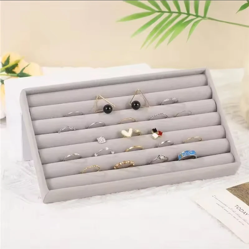 Suede Ring Tray Velvet Jewelry Display Organizer | Multi-Compartment Jewelry Packaging Tray for Counter Viewing Storage | Custom Logo Luxury Packaging Box