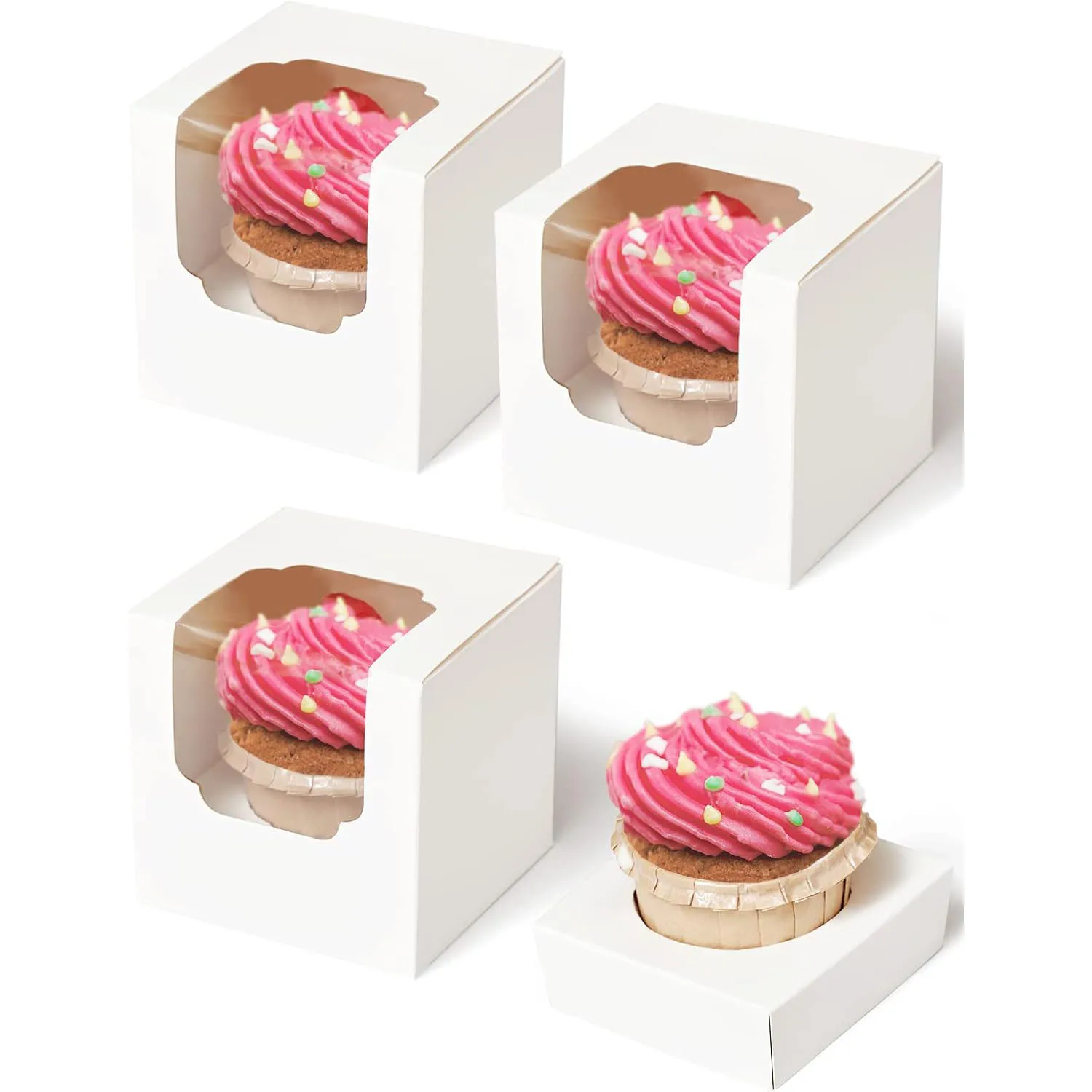 10/20/30pcs Single Cupcake Boxes with Insert and Clear Window, Foldable Paper Muffin Containers for Parties, Weddings, Birthdays, Baby Showers, Individual Dessert Packaging - 图片 7