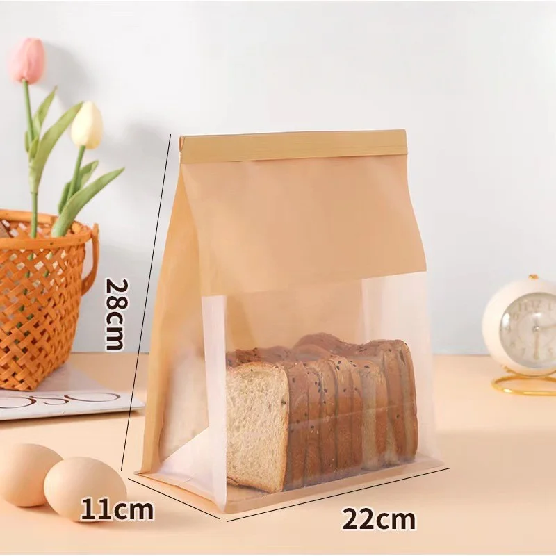20pcs Kraft Bakery Bags with Clear Window, Reclosable Zipper or Self-Seal Closure, Stand-Up Paper Bags for Bread, Cookies, Pastries, Candy, Café Takeout, Home Baking, Party Packaging 2