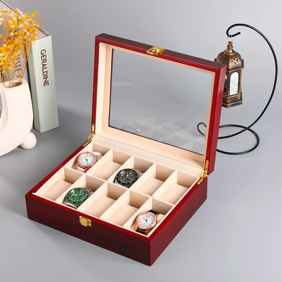 Wooden Watch Storage Box with 1/2/3/5/6/10/12 Slots, Piano-Bake-Paint Finish, Jewelry Organizer for Men & Women, Travel and Home Display Case for Watches, Bracelets, Small Gifts, Elegant MDF Construction - 图片 9