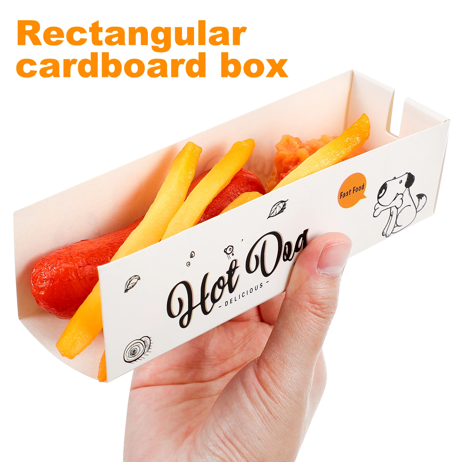100pcs Disposable Paper Food Boxes for Hot Dogs, Snacks, French Fries, Takeout Meals, Party Catering, BBQ, Restaurant Serving, White Cardboard Containers