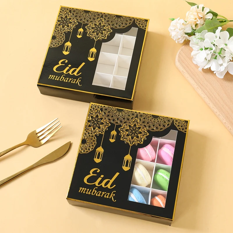 2Pcs Eid Mubarak Cake Boxes with Clear Window, Ramadan Kareem Transparent Candy and Chocolate Packaging Containers, Islamic Muslim Party Supplies for Home Decor, Dessert and Gift Presentation