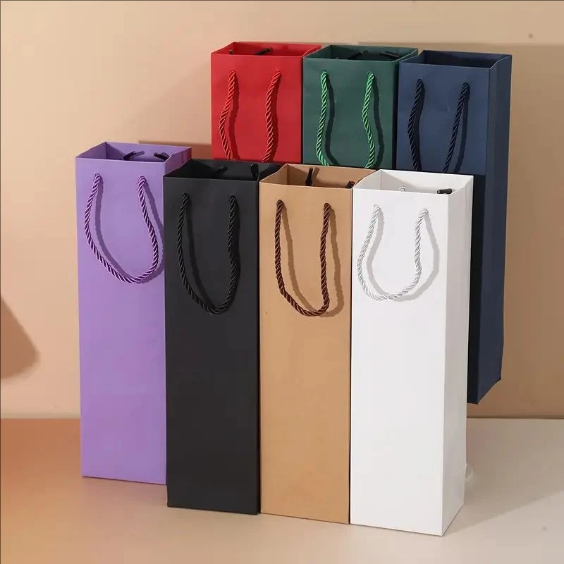 7/8 PCS Solid Color Thickened Wine Bags, Elegant Reusable Cardboard Tote Gift Bags for Weddings, Parties, and Birthdays – Eco-Friendly Wine Packaging, Durable & Stylish Gift Bags for Bottled Drinks