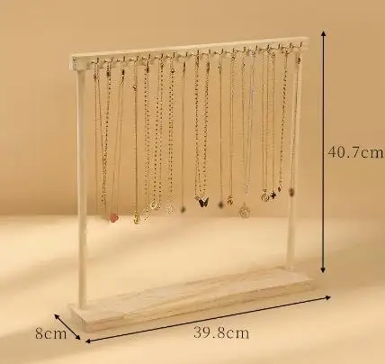 Wooden Jewelry Organizer Display Stand for Necklace, Earrings, and Bracelets – Countertop Chain Hanging Rack Jewelry Storage Display Prop with Velvet Finish for Boutique, Shop, Home Showcase - 图片 8
