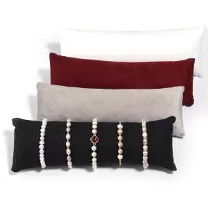 Velvet & PU Leather Jewelry Pillow Stand – Elegant Display Holder for Bracelets, Bangles, Anklets, and Watches | Soft Organizer Cushion for Retail Photography, Showcase, or Wholesale Jewelry Presentation