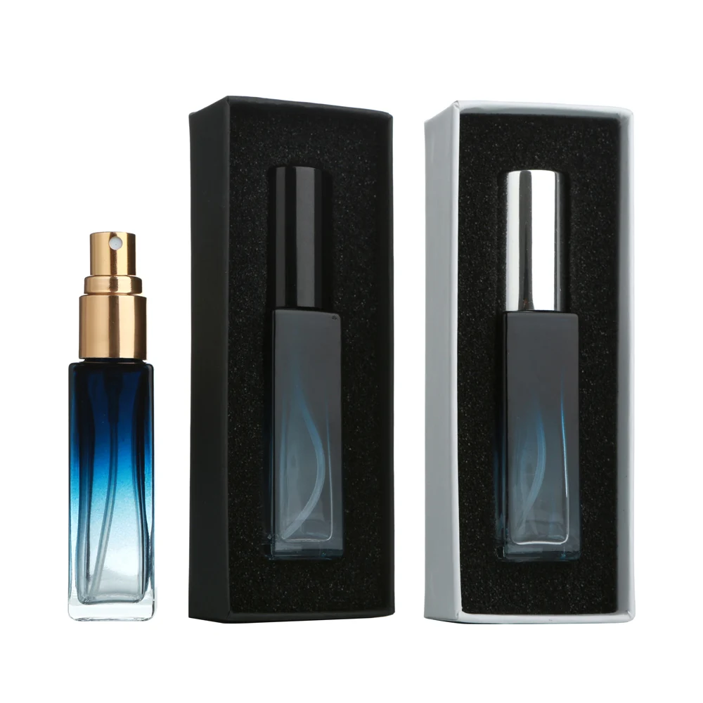 10PCS 10ml Blue Gradient Square Glass Spray Bottles with Box, Refillable Mini Atomizer for Travel, Cosmetic, Essential Oil, Liquid Storage Container, Portable Sample Bottles - 图片 6