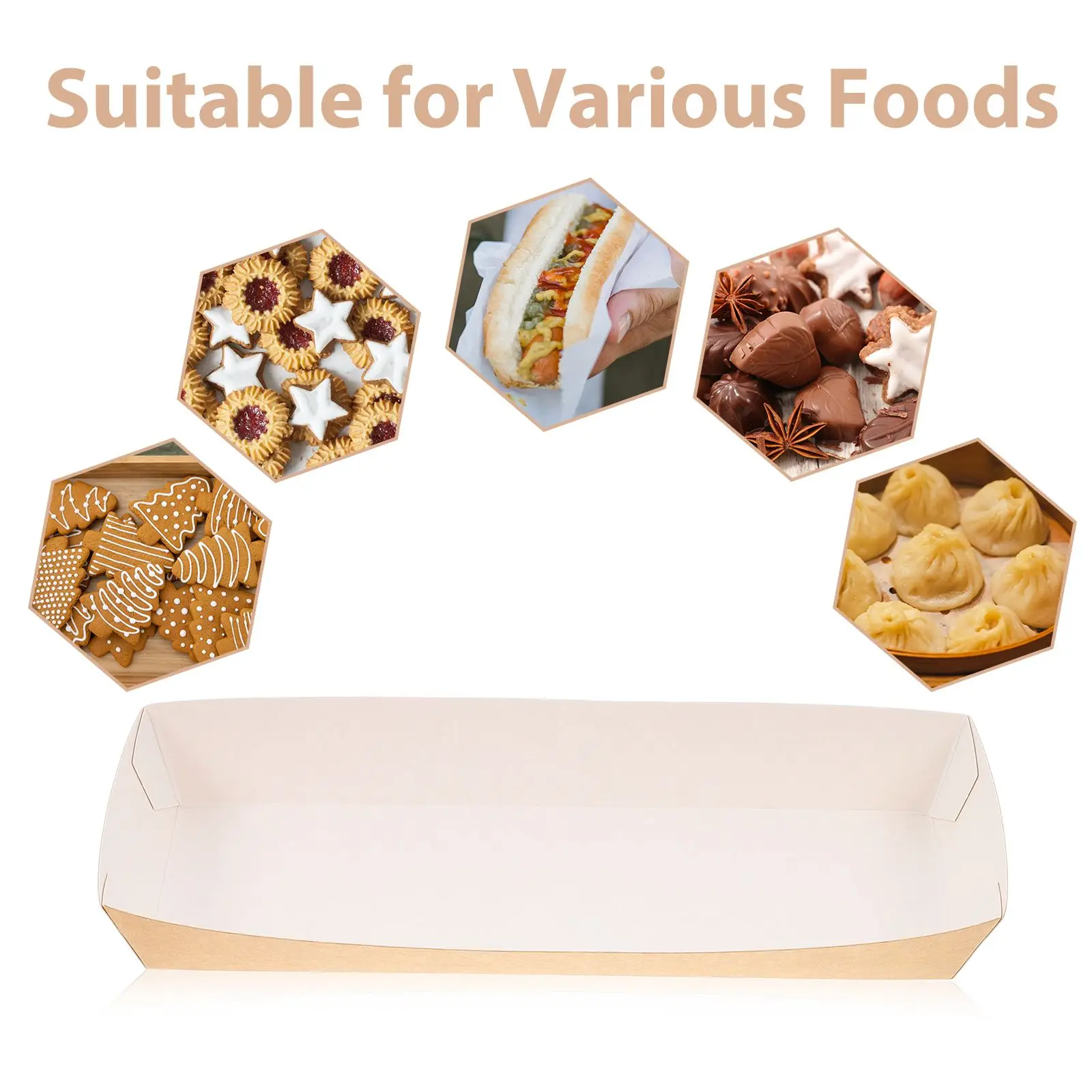 50pcs Disposable Paper Sandwich and Hot Dog Boxes, Kraft Food Boat Trays for Takeout, Picnic, BBQ, Fried Foods, and Party Snacks 16