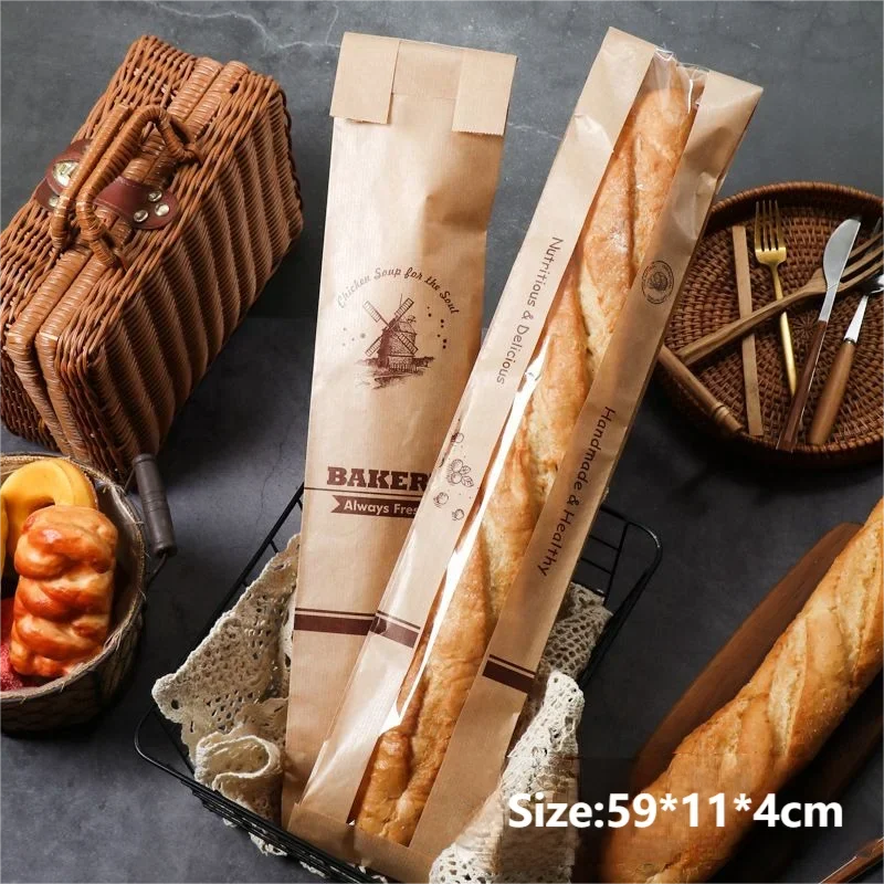 100 Pieces Kraft Paper Long Bread Bags with Transparent Window, Waterproof & Oil-Resistant Food Packaging for Bread, Pastries, Party Favors, Birthday, Xmas, Bakery & Gift Wrapping - 图片 14
