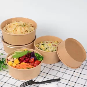 20Pcs Disposable Kraft Paper Bowls with Lids, Eco-Friendly Takeaway Salad Containers, Leak-Proof Lunch Box for Soup, Rice, Noodles, Snacks, Fruit, Desserts, Fast Food Packaging for Parties & Catering