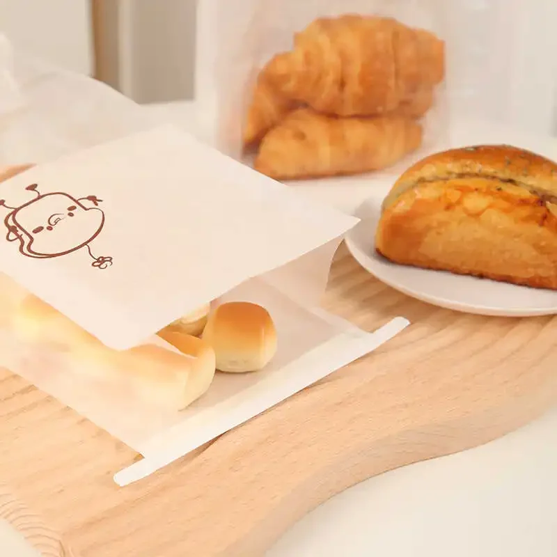 50 Pieces Kraft Paper Roll-Edge Sandwich & Toast Bags with Cartoon Window Print, Food-Safe Packaging for Bread, Desserts, Sweet Potato Rolls, Edible Grade, Durable and Stylish - 图片 2