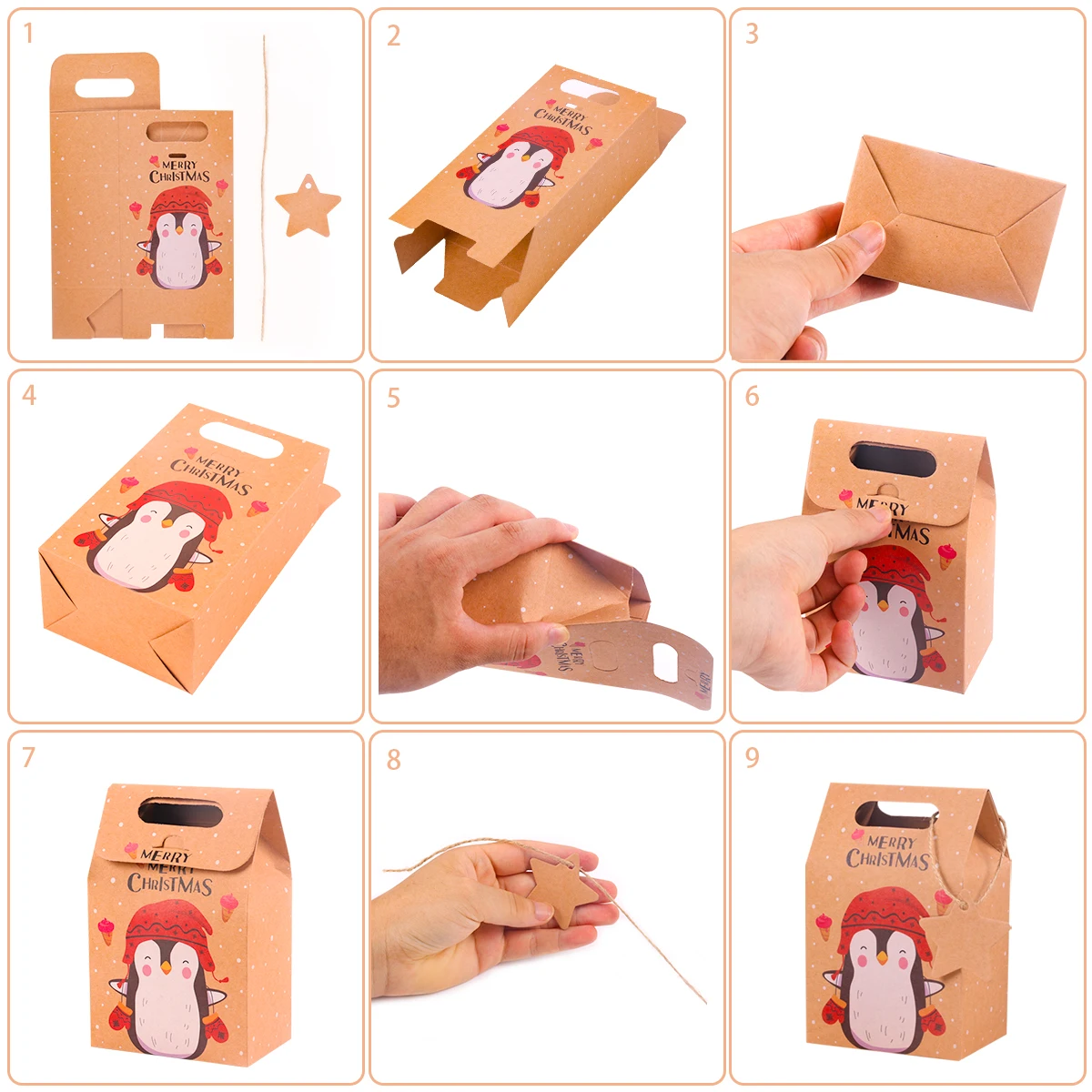 6/12pcs Merry Christmas Kraft Paper Gift Boxes for Candy, Cookies, Party Favors, Santa and Snowman Holiday Packaging, Xmas and New Year Decor, DIY Treat Bags