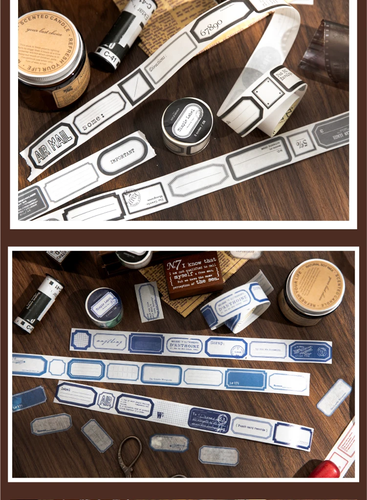 25mm x 2m Retro Simple Label Washi Sticker Tape Roll, Aesthetic Decorative Masking Tape for Collage, Planner, Scrapbook, Junk Journal, DIY Stationery, and Craft Packaging 7