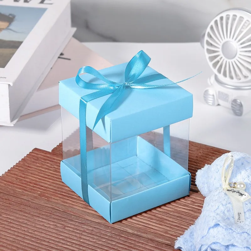 10pcs Clear Favor Boxes, Mini Transparent Cube Gift Boxes for Wedding Favors, Baby Shower, Bridal Shower, Macaron Candy Packaging with Glitter Tops and Satin Ribbon Pull - 图片 8