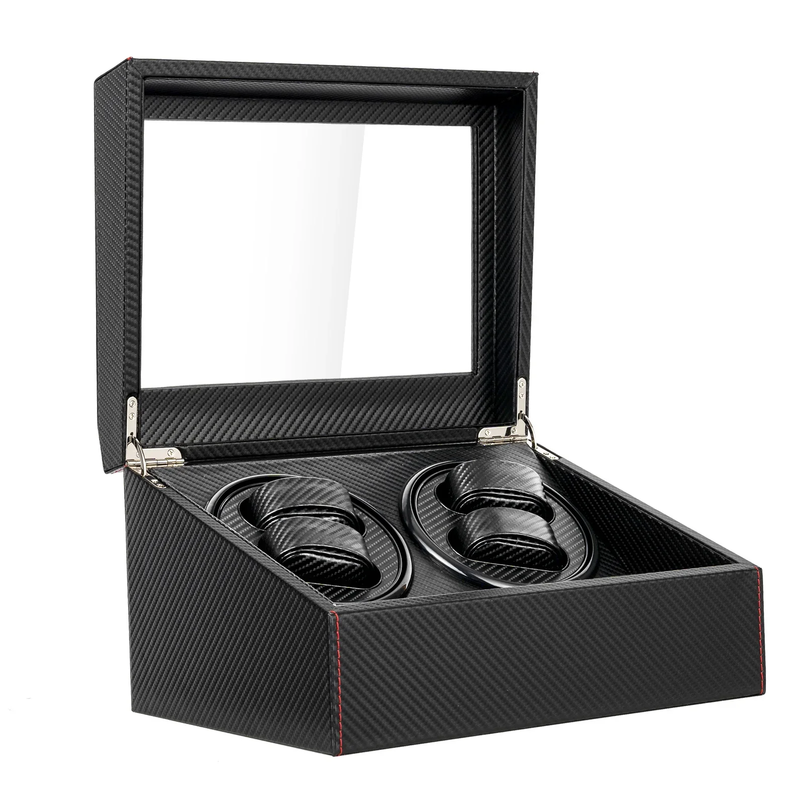 Automatic Watch Winder Display Box with 4+6 Slots for Men and Women, PU Leather Storage Case with Quiet Motor, Rotating Display Tables, Removable Pillows, Dustproof Glass Window, Elegant Luxury Organizer for Mechanical Watches - 图片 4