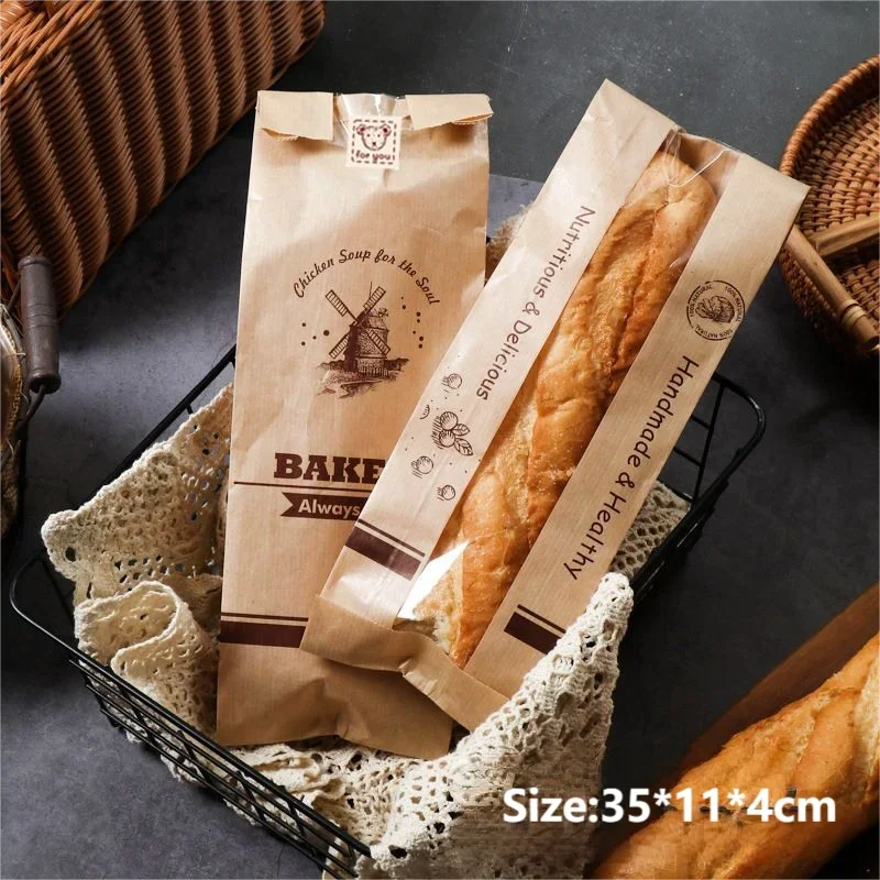 100 Pieces Kraft Paper Long Bread Bags with Transparent Window, Waterproof & Oil-Resistant Food Packaging for Bread, Pastries, Party Favors, Birthday, Xmas, Bakery & Gift Wrapping - 图片 10