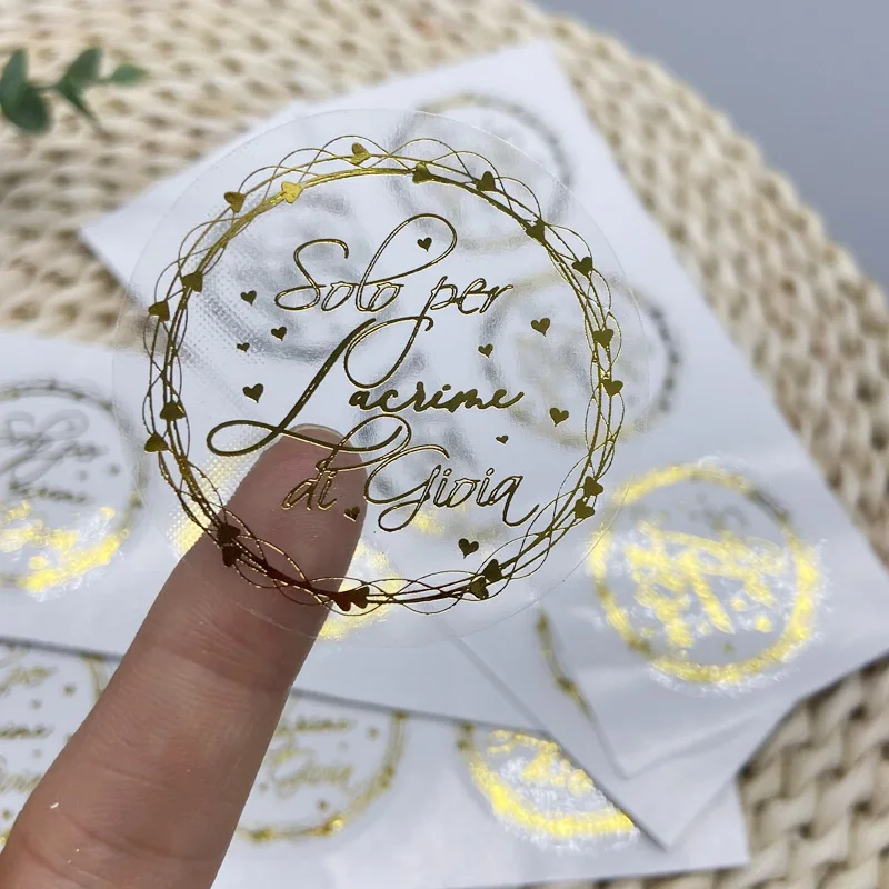 Personalized Metallic Gold Foil Stickers – Custom Printed Wedding Labels, Baptism Party Tags, Birthday Favor Decals, Baby Shower Seals, Transparent Adhesive Logos with Your Own Design, 100pcs 4–6CM