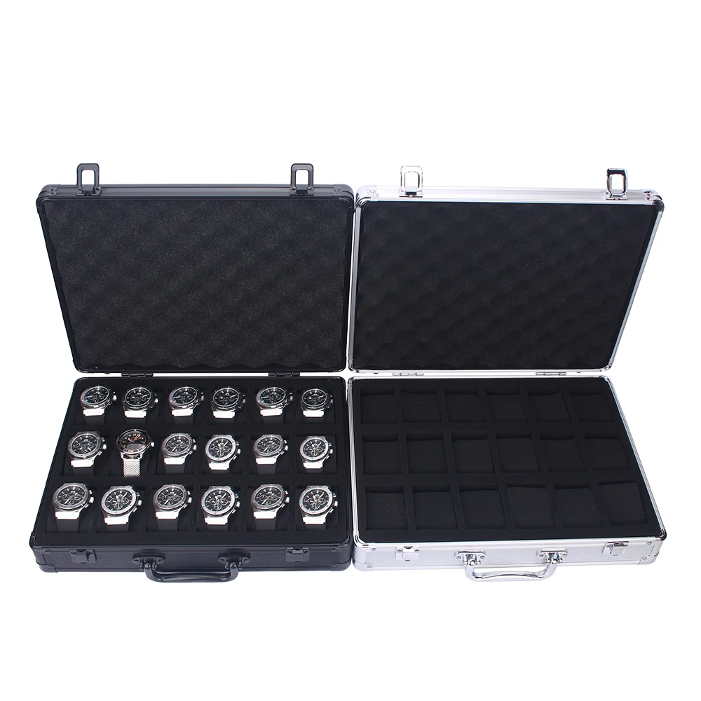Elegant 18-Slot Aluminum Watch Organizer Box with Brushed Metal Finish, Lockable Jewelry Storage Case for Watches, Bracelets, and Accessories – Premium Display Holder for Men’s and Women’s Collections Elegant 18-Slot Aluminum Watch Organizer Box with Brushed Metal Finish, Lockable Jewelry Storage Case for Watches, Bracelets, and Accessories – Premium Display Holder for Men’s and Women’s Collections