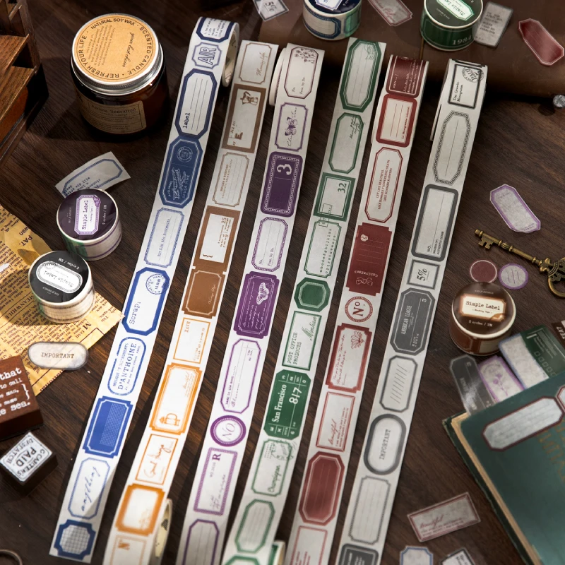 25mm x 2m Retro Simple Label Washi Sticker Tape Roll, Aesthetic Decorative Masking Tape for Collage, Planner, Scrapbook, Junk Journal, DIY Stationery, and Craft Packaging - 图片 2