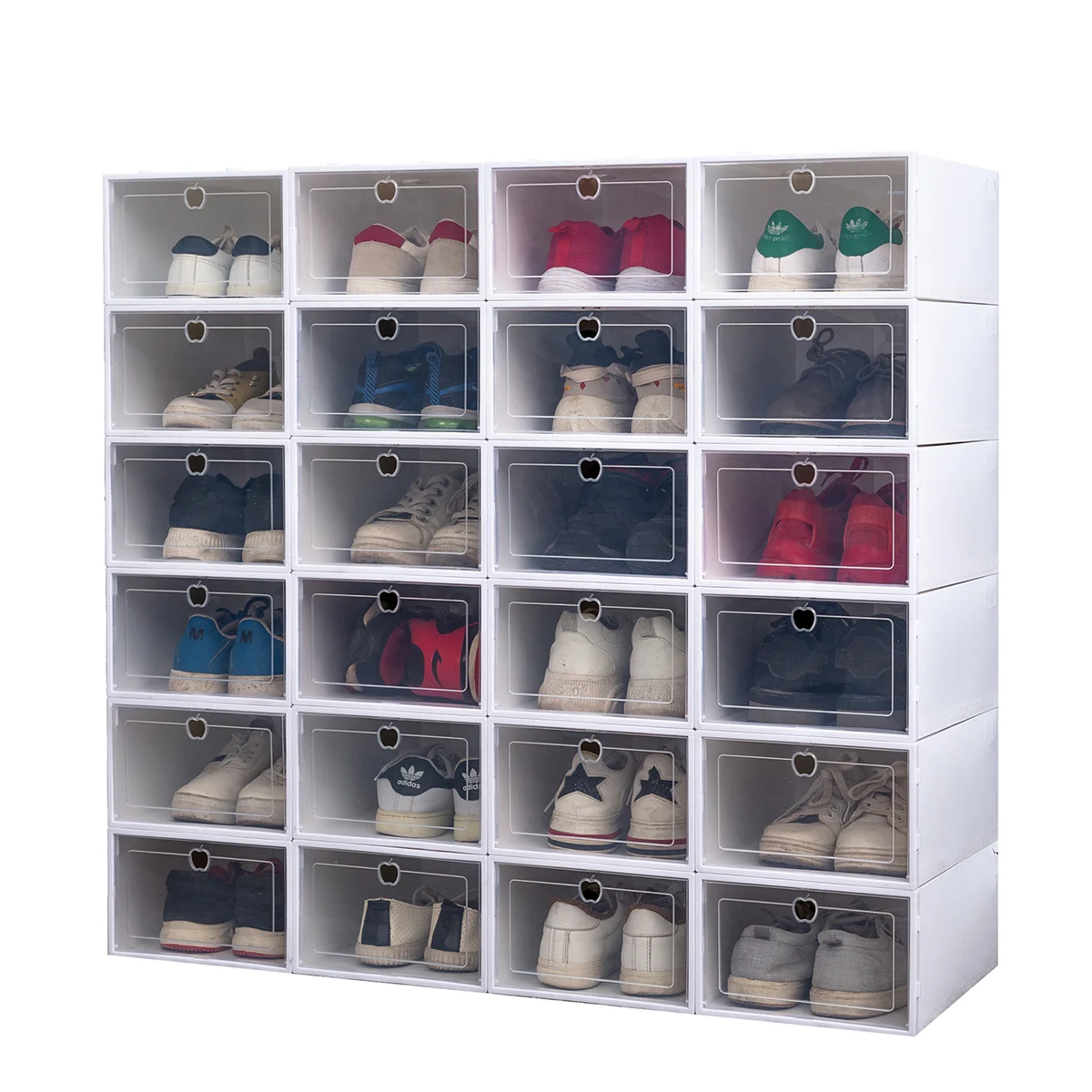 6PCS Thickened Drawer-Type Shoe Storage Boxes, Transparent Stackable Shoe Organizer for Closet Display, Dustproof & Moisture-Resistant Shoe Containers for Heels, Sneakers, Boots (White, Random Frame Color) - 图片 2