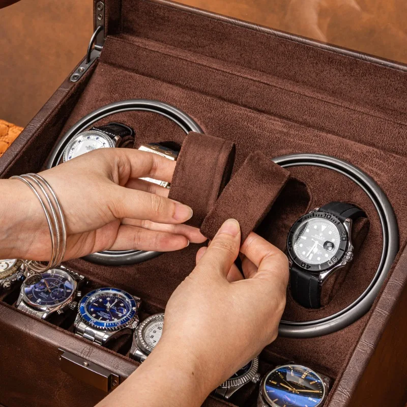 Luxury 4+6 Automatic Watch Winder Box, PU Leather and MDF Jewelry Organizer, Silent Motor Rotation, Multiple Modes, USB-C Power, Elegant Display Case for Mechanical Wristwatches, Men and Women Gift - 图片 4