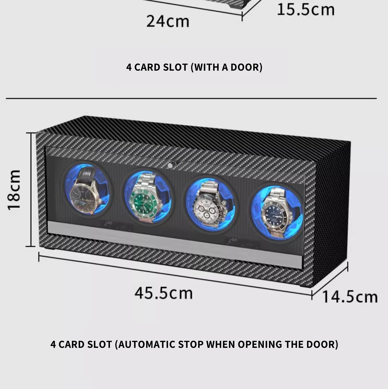 Luxury 4-Slot Automatic Watch Winder Box with High-Precision Japanese Motor, Premium Wooden Construction, Soft Memory Foam Cushions, LED Illumination, Lid Stop Function, Universal AC/USB Powered, Ideal Display Case for Mechanical Watches - 图片 2