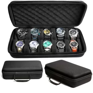 Travel Watch Organizer | 10-Slot Travel Watch Storage Box with Zipper Closure, Portable Anti-Fall and Shockproof Organizer Case for Wristwatches and Smart Watches, Durable Oxford Cloth Travel Watch Holder, Compact Gift Storage Pouch